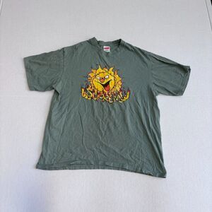 Supreme Sun T-Shirt Mens L Sage Green Flame Short Sleeve Crew Neck USA Made